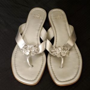 Alex Marie Silver Clear Stones Accent Flip Flops